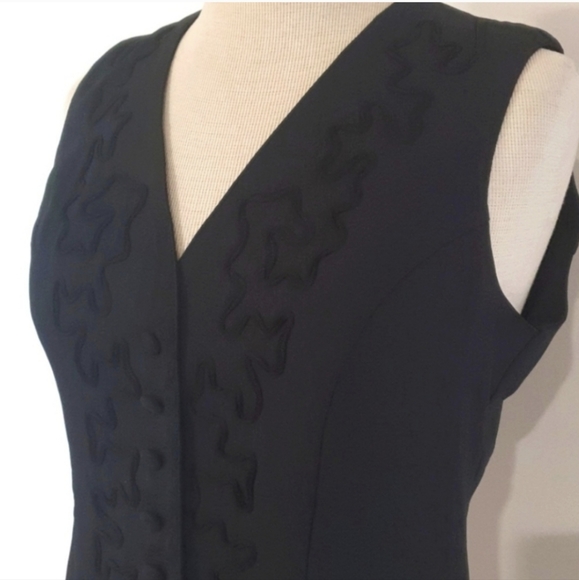 Size 12 Vintage 90s Black Embroidered Dress Vest - Picture 2 of 4